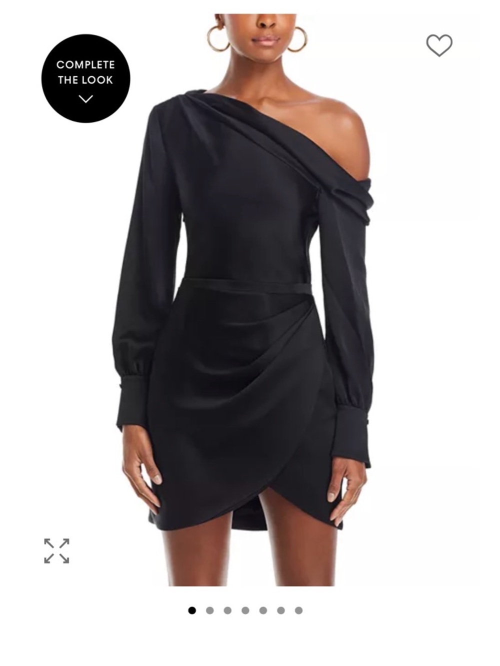One-Shoulder Black Satin Wrap Dress